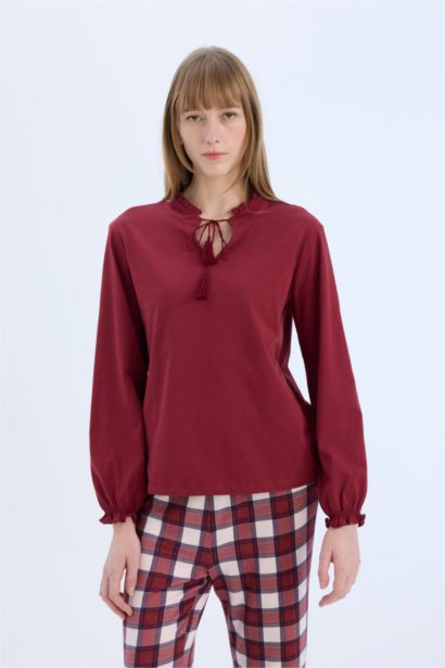 Pijama Takımı Regular Fit Uzun Kollu Üst Kareli Uzun Alt