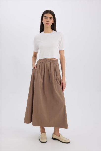 A Cut Regular Waist Basic Flared Maxi Skirt