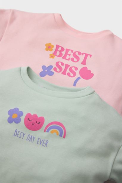 Lot de 2 T-shirts imprimés à col rond et manches longues pour bébé fille