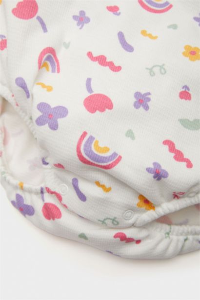Baby Girl Newborn Crew Neck Rainbow Printed Waffle Snap Body
