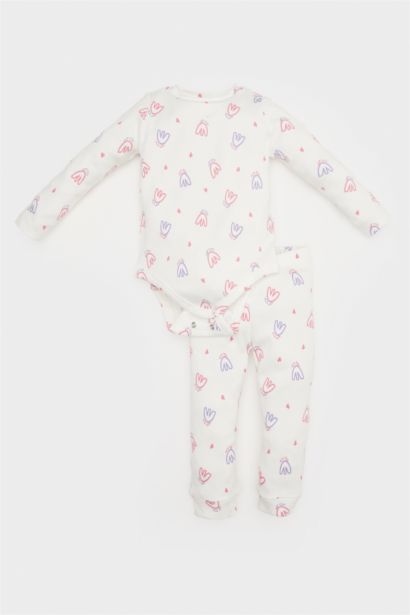 Ensemble de body côtelé fleuri à manches longues avec pantalon pour bébé fille