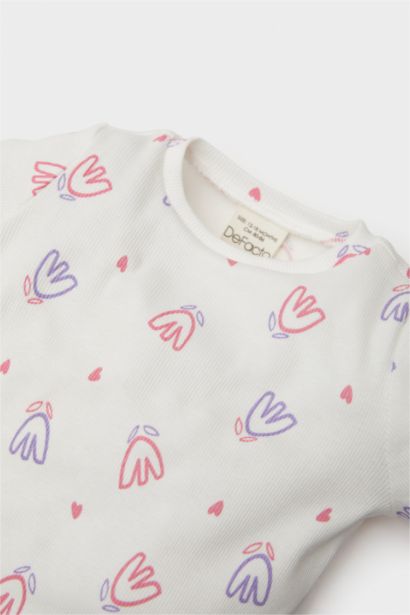 Ensemble de body côtelé fleuri à manches longues avec pantalon pour bébé fille