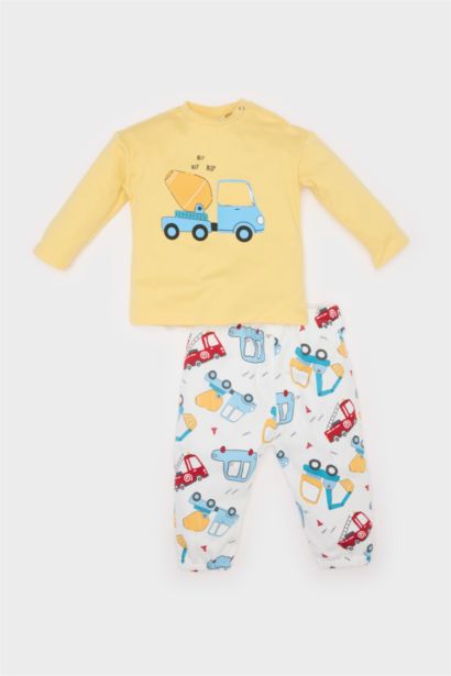 Baby Boy Vehicle Printed Long Sleeve Waffle 2 Piece Set