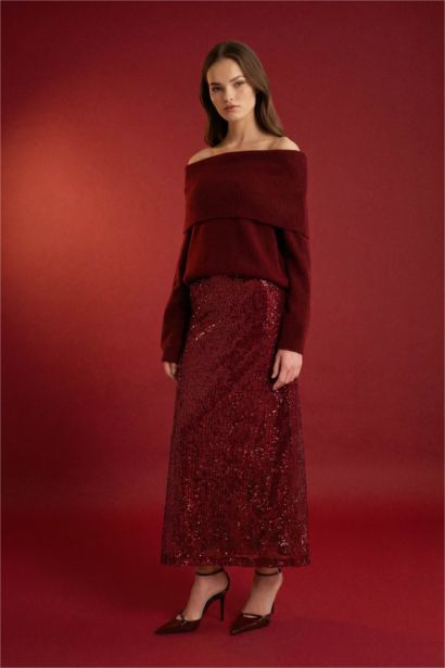 Jupe longue évasée à sequins taille normale