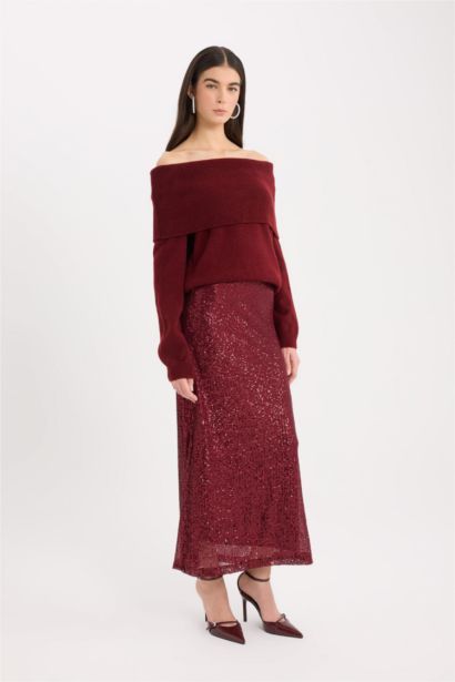 Jupe longue évasée à sequins taille normale