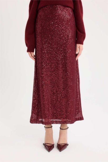 Jupe longue évasée à sequins taille normale