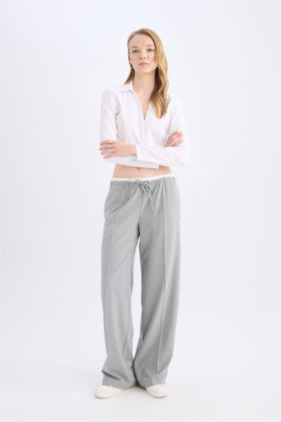 Normal Waist Pleated Wide Leg Pants