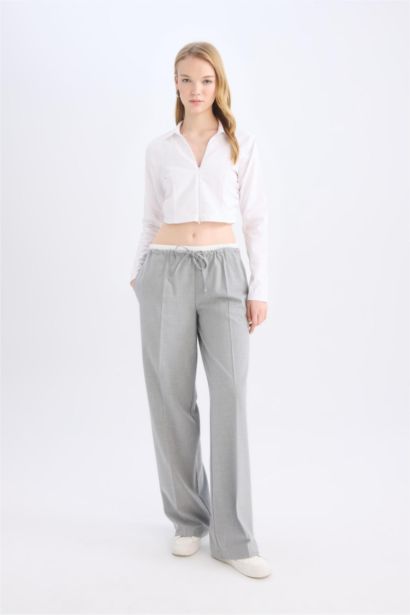 Normal Waist Pleated Wide Leg Pants