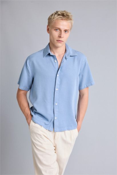Regular Fit Kısa Kollu Tencel Gömlek