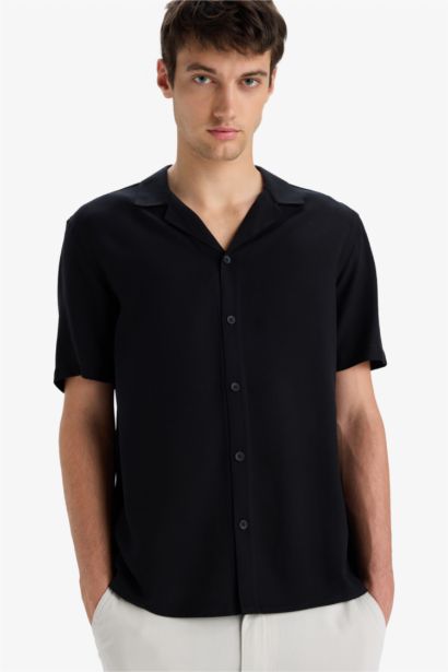 Regular Fit Summer Short Sleeve Black Shirt