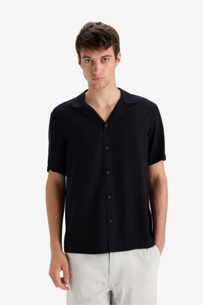 Regular Fit Summer Short Sleeve Black Shirt
