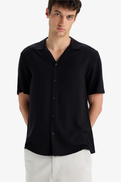 Regular Fit Summer Short Sleeve Black Shirt