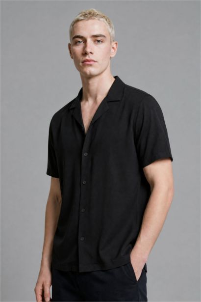 Regular Fit Summer Short Sleeve Black Shirt