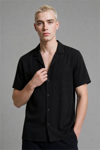 Regular Fit Summer Short Sleeve Black Shirt