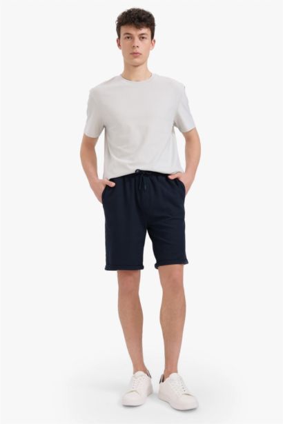 Regular Fit Textured Basic Bermuda Shorts