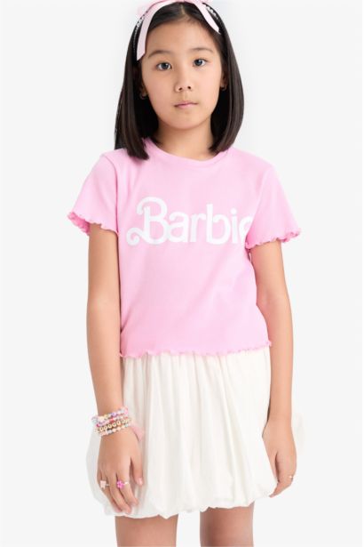 T-shirt à motif Barbie à col rond et manches courtes pour fille