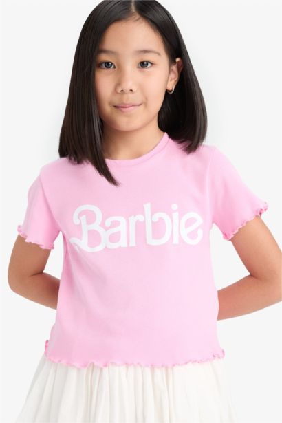T-shirt à motif Barbie à col rond et manches courtes pour fille