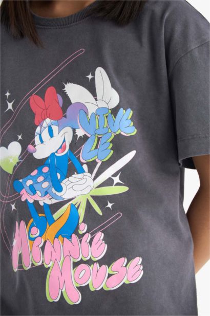 Қыздарға Disney Mickey & Minnie Лицензиялық дөңгелек жаға қысқа жеңді Қысқа жеңді футболка