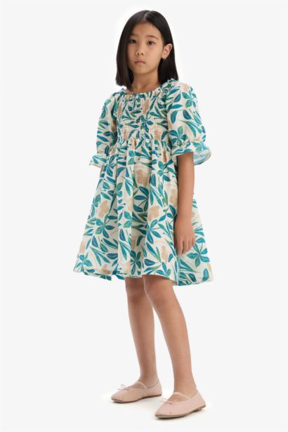 Robe imprimée en coton à manches courtes pour fille