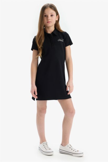 Robe imprimée à col polo et manches courtes pour fille