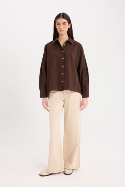 Chemise Oversize à Manches Longues Basique en Popeline