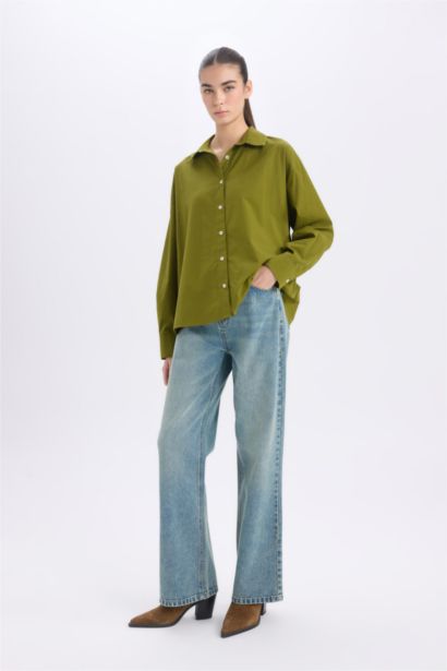 Oversıze Poplin Basıc Gömlek