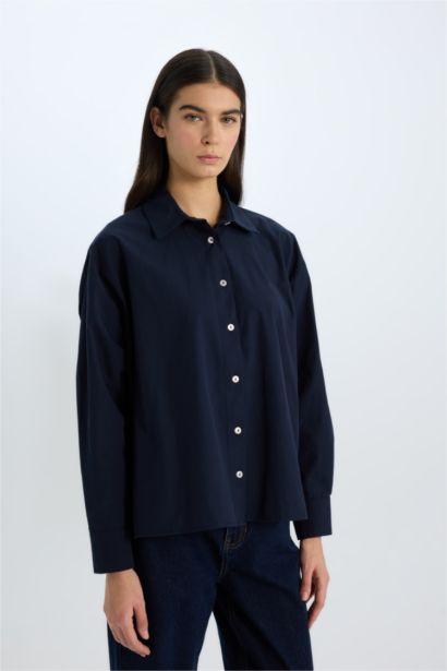 Oversize Shirt Collar Poplin Long Sleeve Shirt
