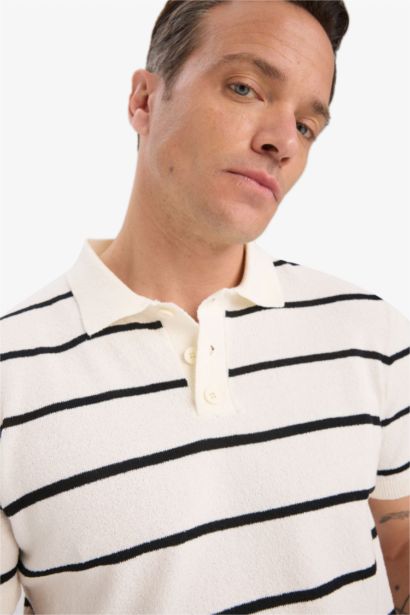 T-shirt Polo en maille rayée à manches courtes Coupe standard