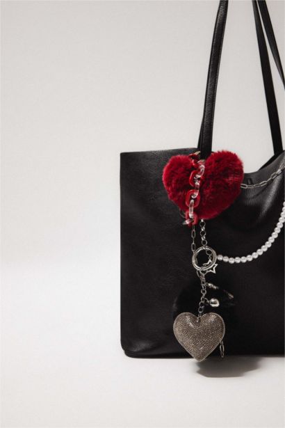 Woman Black Heart Detailed Charm Keychain