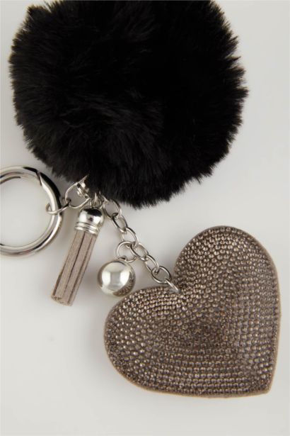 Woman Black Heart Detailed Charm Keychain
