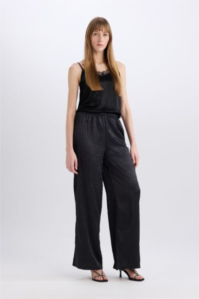 Wide Leg Cepli Yüksek Bel Geniş Paça Uzun Boy Kraş Kumaş Pantolon
