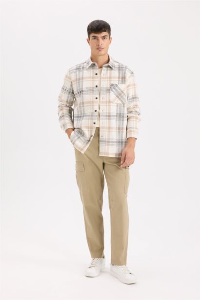 قميص كاروهات كم طويل قصة عادية برقبة بولو