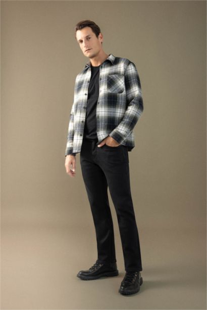 Regular Fıt Polo Yaka Kareli Flanel Uzun Kollu Gömlek