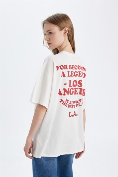 Oversize Fit Crew Neck Back Printed Short Sleeve T-Shirt