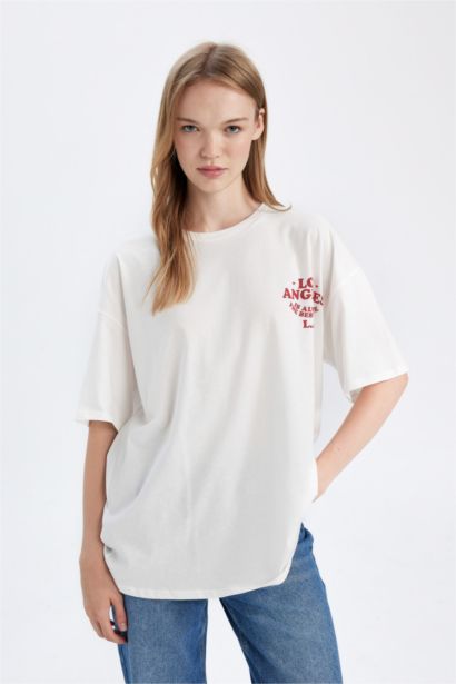 Oversize Fit Crew Neck Back Printed Short Sleeve T-Shirt