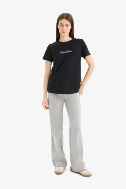 Regular Fit Bisiklet Yaka Baskılı Penye Kısa Kollu Tişört