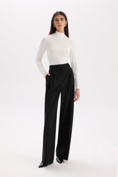 Wide Leg Kışlık Pantolon Uzun Boy Cepli Yüksek Bel Geniş Bol Paça