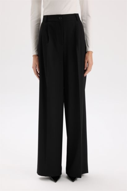 Wide Leg Kışlık Pantolon Uzun Boy Cepli Yüksek Bel Geniş Bol Paça