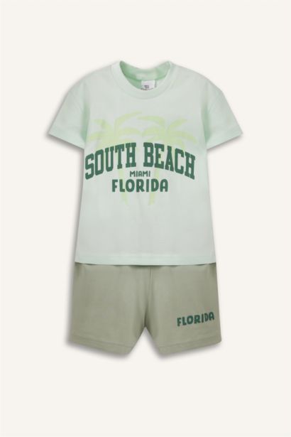 2'li Takım Baskılı Kısa Kollu Tişört Beli Lastikli Şort Erkek Bebek