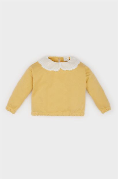 Sweatshirt basique avec col en dentelle pour bébé fille
