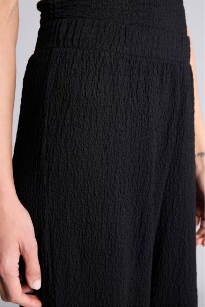 بنطلون منسوج وايد ليج برجل واسع