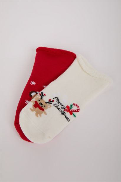 Yılbaşı Temalı Yeni Yıl Baskılı Dikişsiz 2'li Pamuklu Uzun Çorap Kız Bebek