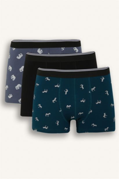 Regular Fıt Hayvan Baskılı 3'lü Boxer