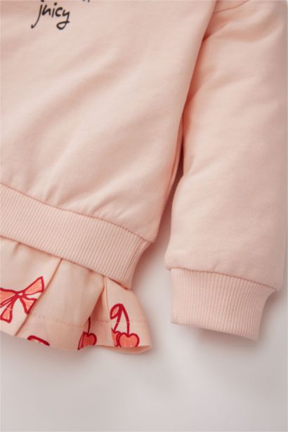 Bisiklet Yaka Baskılı İçi Yumuşak Tüylü Sweatshirt Kız Bebek