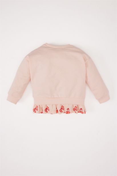 Bisiklet Yaka Baskılı İçi Yumuşak Tüylü Sweatshirt Kız Bebek