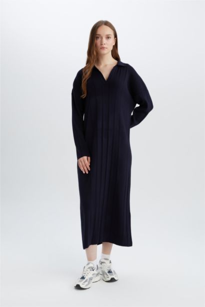Relax Fit Basic Plain Polo Neck Maxi Dress