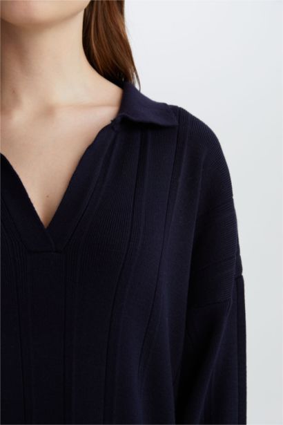 Relax Fit Basic Plain Polo Neck Maxi Dress