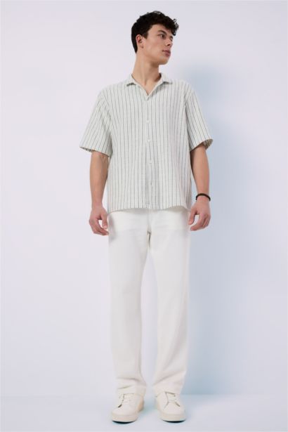 Relax Fit Open Collar Striped Shirt