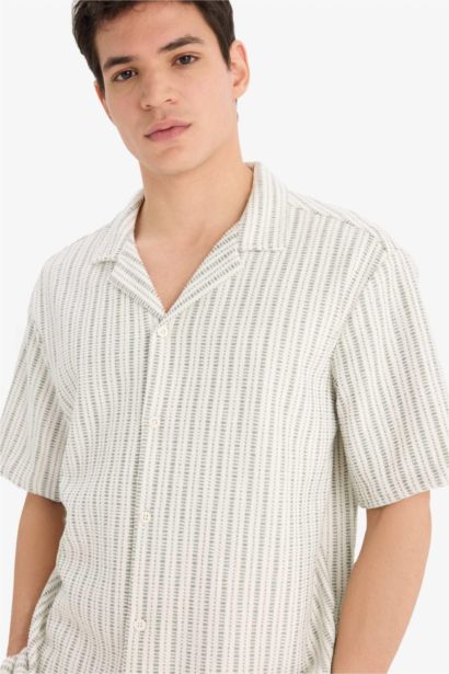 Relax Fit Open Collar Striped Shirt