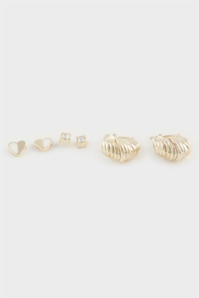 Woman 3 Piece Gold Earrings